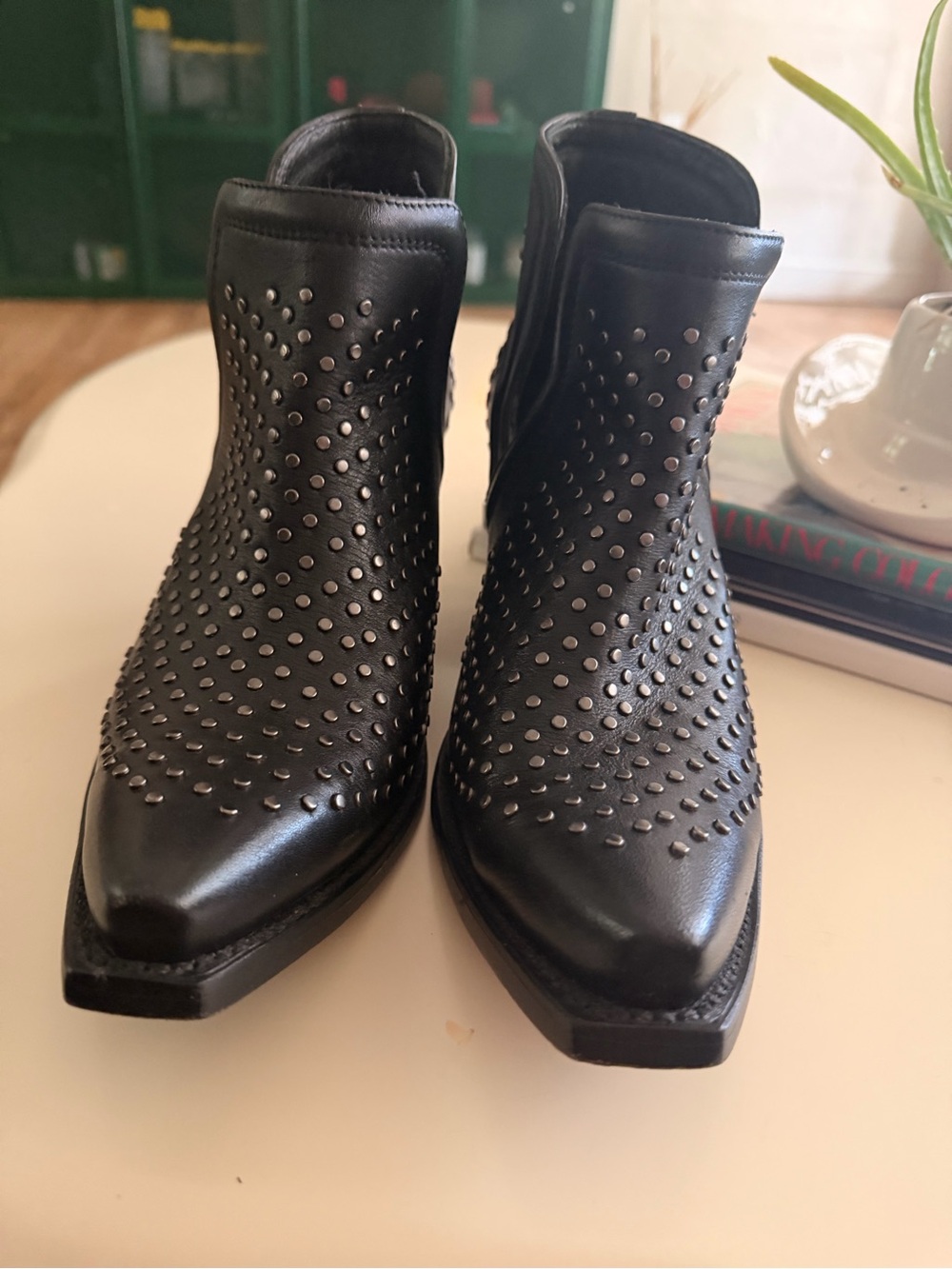 Ariat Black Leather Studded Ankle Booties Dixon Studs Western Boot View 2